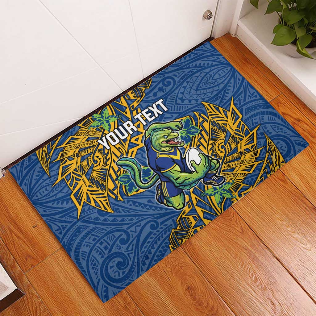 Personalised Parramatta Eels Rubber Doormat Polynesian Tribal Pattern With Rugby Eel Mascot Art