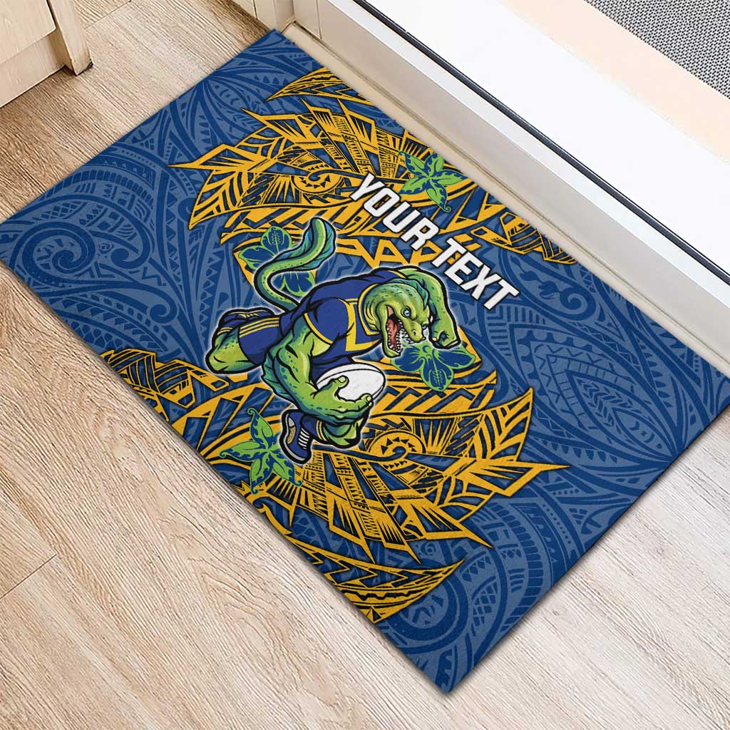 Personalised Parramatta Eels Rubber Doormat Polynesian Tribal Pattern With Rugby Eel Mascot Art