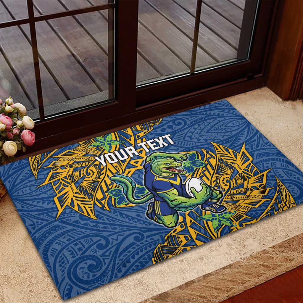 Personalised Parramatta Eels Rubber Doormat Polynesian Tribal Pattern With Rugby Eel Mascot Art