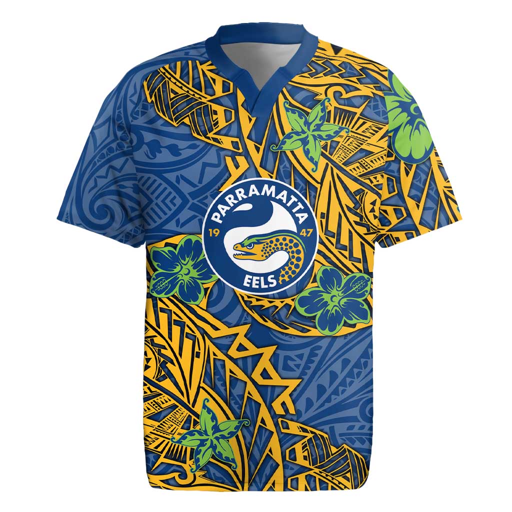 Personalised Parramatta Eels Rugby Jersey Polynesian Tribal Pattern With Rugby Eel Mascot Art