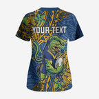 Personalised Parramatta Eels Scrub Top Polynesian Tribal Pattern With Rugby Eel Mascot Art
