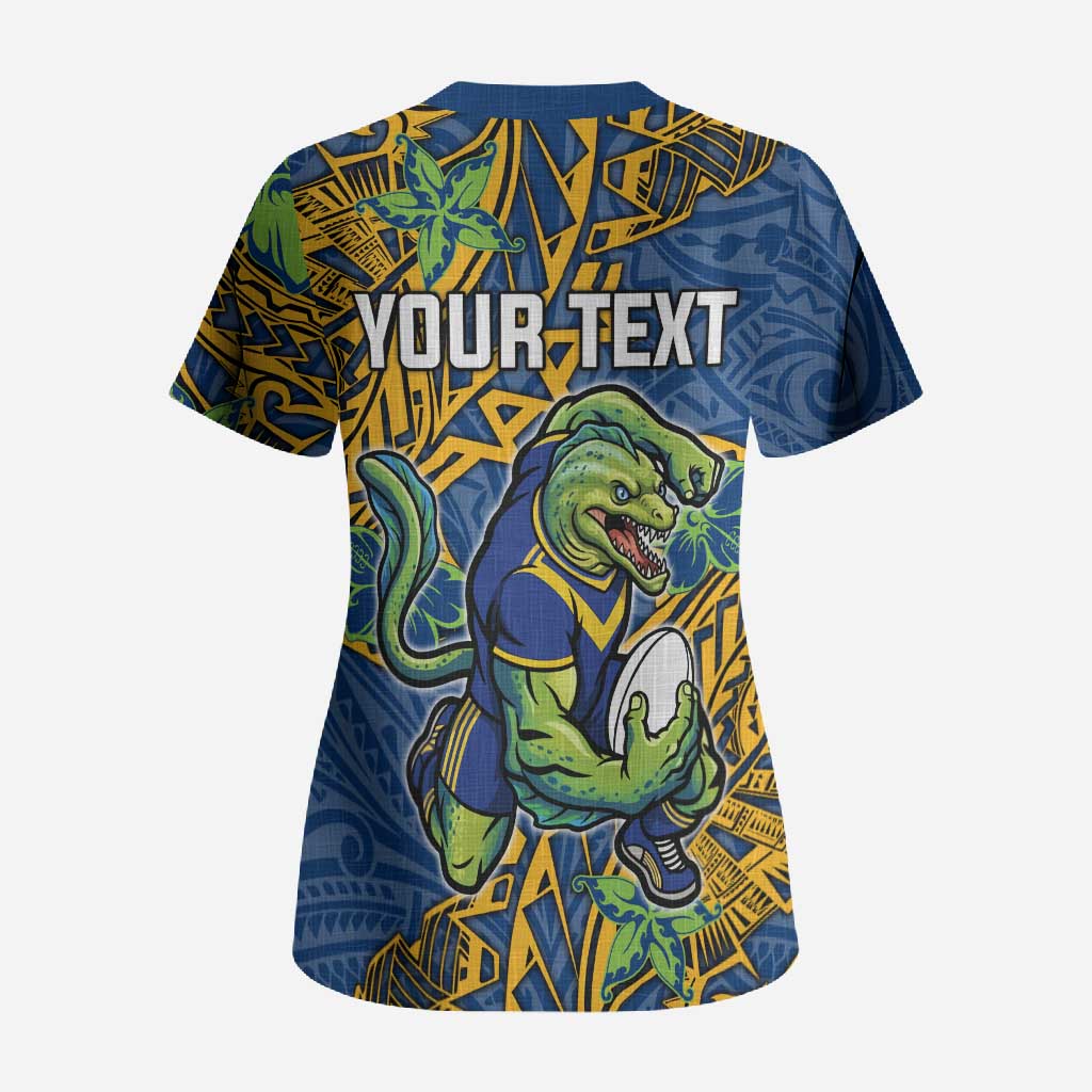 Personalised Parramatta Eels Scrub Top Polynesian Tribal Pattern With Rugby Eel Mascot Art