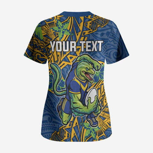 Personalised Parramatta Eels Scrub Top Polynesian Tribal Pattern With Rugby Eel Mascot Art