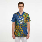 Personalised Parramatta Eels Scrub Top Polynesian Tribal Pattern With Rugby Eel Mascot Art
