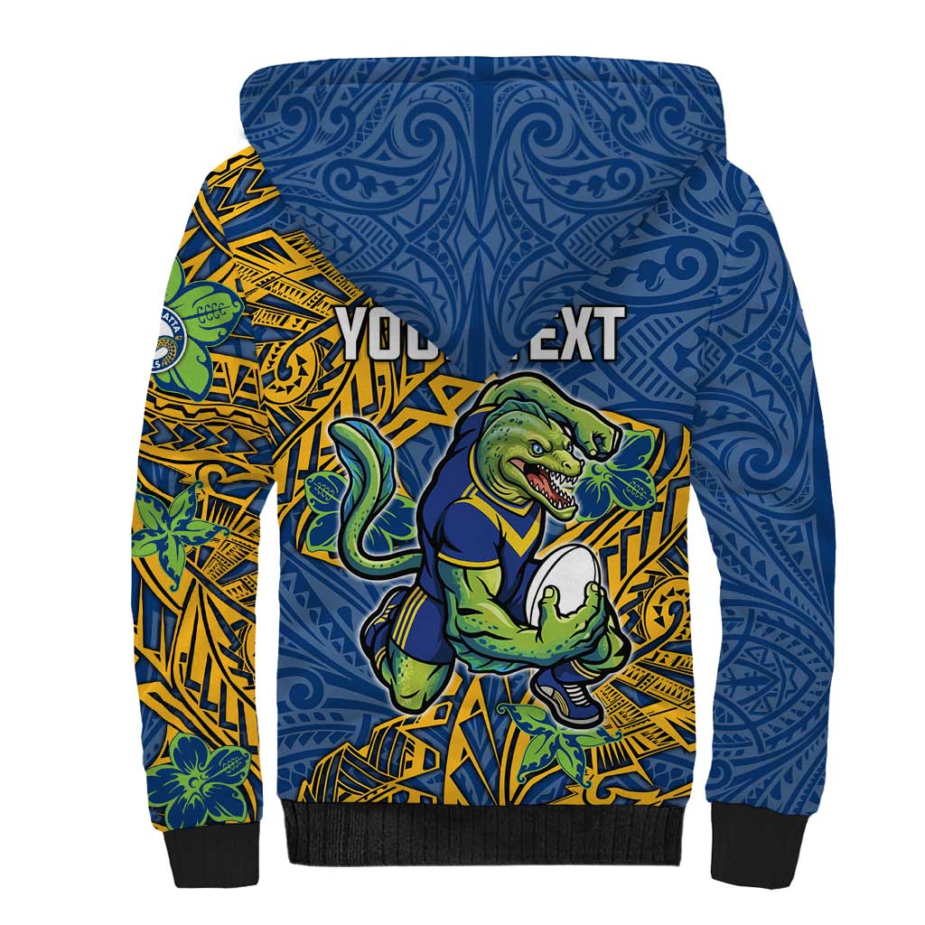 Personalised Parramatta Eels Sherpa Hoodie Polynesian Tribal Pattern With Rugby Eel Mascot Art