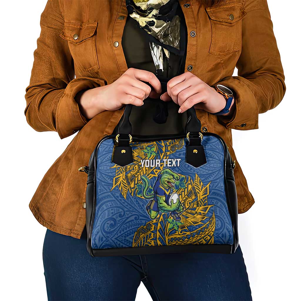 Personalised Parramatta Eels Shoulder Handbag Polynesian Tribal Pattern With Rugby Eel Mascot Art