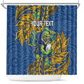 Personalised Parramatta Eels Shower Curtain Polynesian Tribal Pattern With Rugby Eel Mascot Art