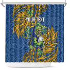 Personalised Parramatta Eels Shower Curtain Polynesian Tribal Pattern With Rugby Eel Mascot Art