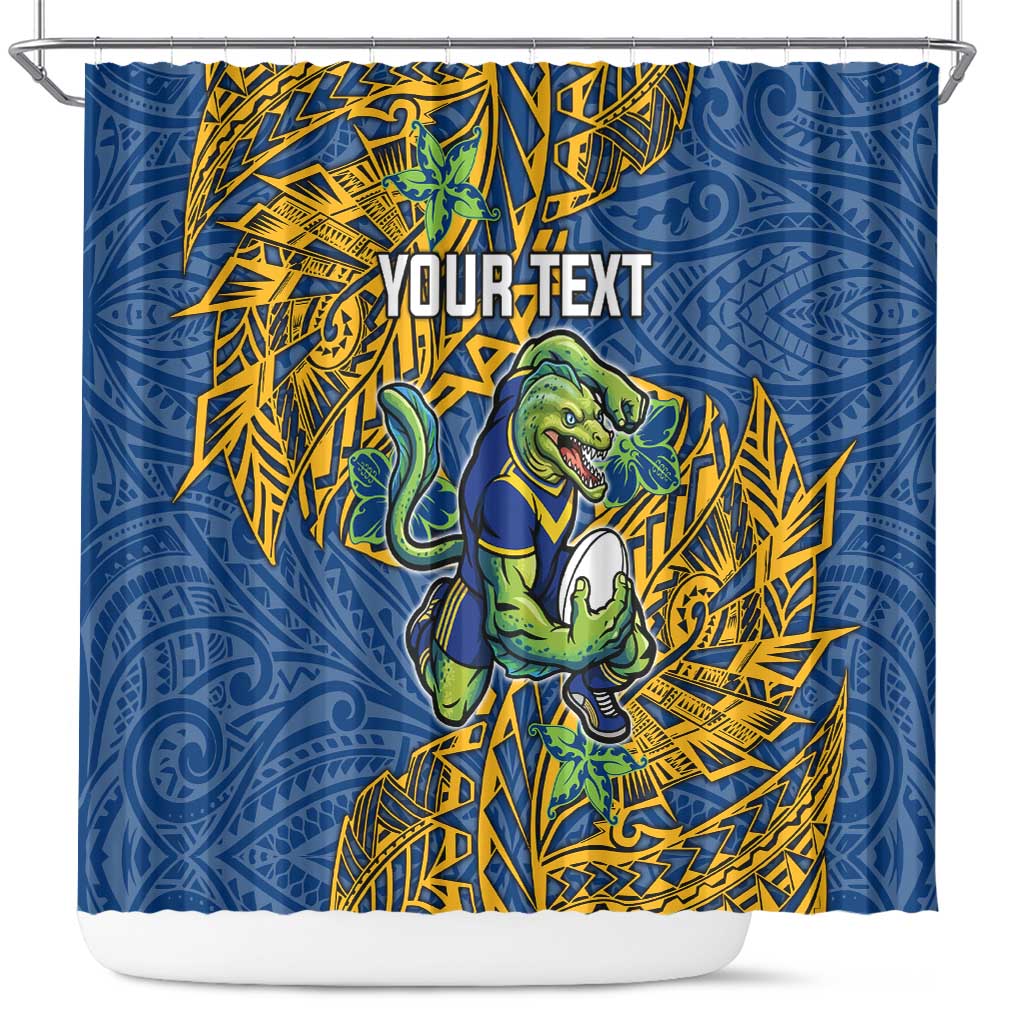 Personalised Parramatta Eels Shower Curtain Polynesian Tribal Pattern With Rugby Eel Mascot Art