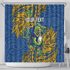 Personalised Parramatta Eels Shower Curtain Polynesian Tribal Pattern With Rugby Eel Mascot Art