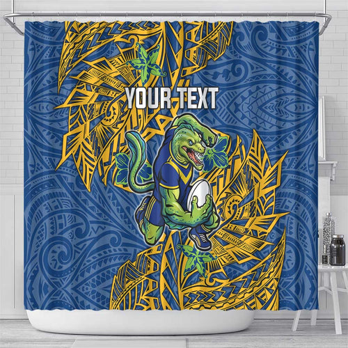 Personalised Parramatta Eels Shower Curtain Polynesian Tribal Pattern With Rugby Eel Mascot Art