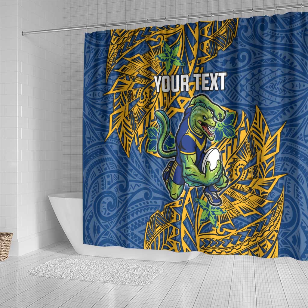 Personalised Parramatta Eels Shower Curtain Polynesian Tribal Pattern With Rugby Eel Mascot Art