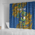 Personalised Parramatta Eels Shower Curtain Polynesian Tribal Pattern With Rugby Eel Mascot Art