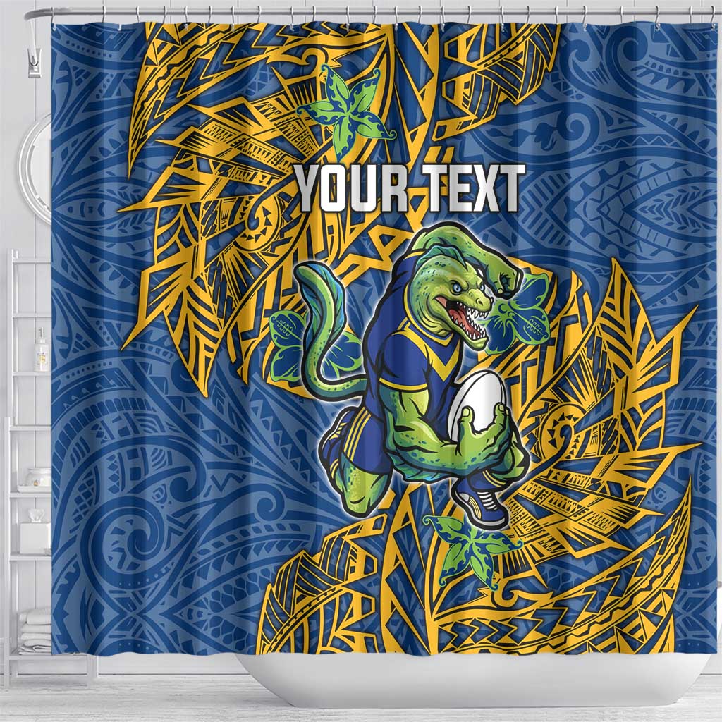 Personalised Parramatta Eels Shower Curtain Polynesian Tribal Pattern With Rugby Eel Mascot Art