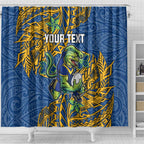 Personalised Parramatta Eels Shower Curtain Polynesian Tribal Pattern With Rugby Eel Mascot Art