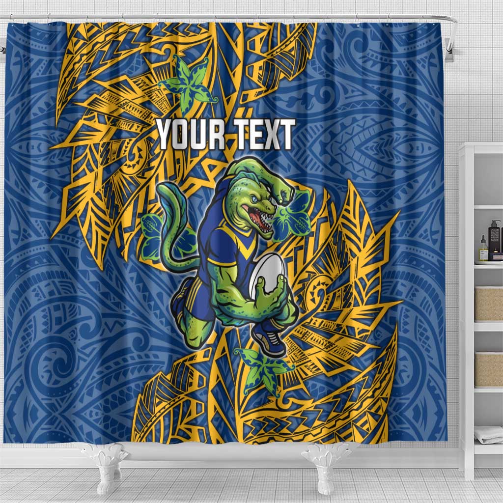 Personalised Parramatta Eels Shower Curtain Polynesian Tribal Pattern With Rugby Eel Mascot Art