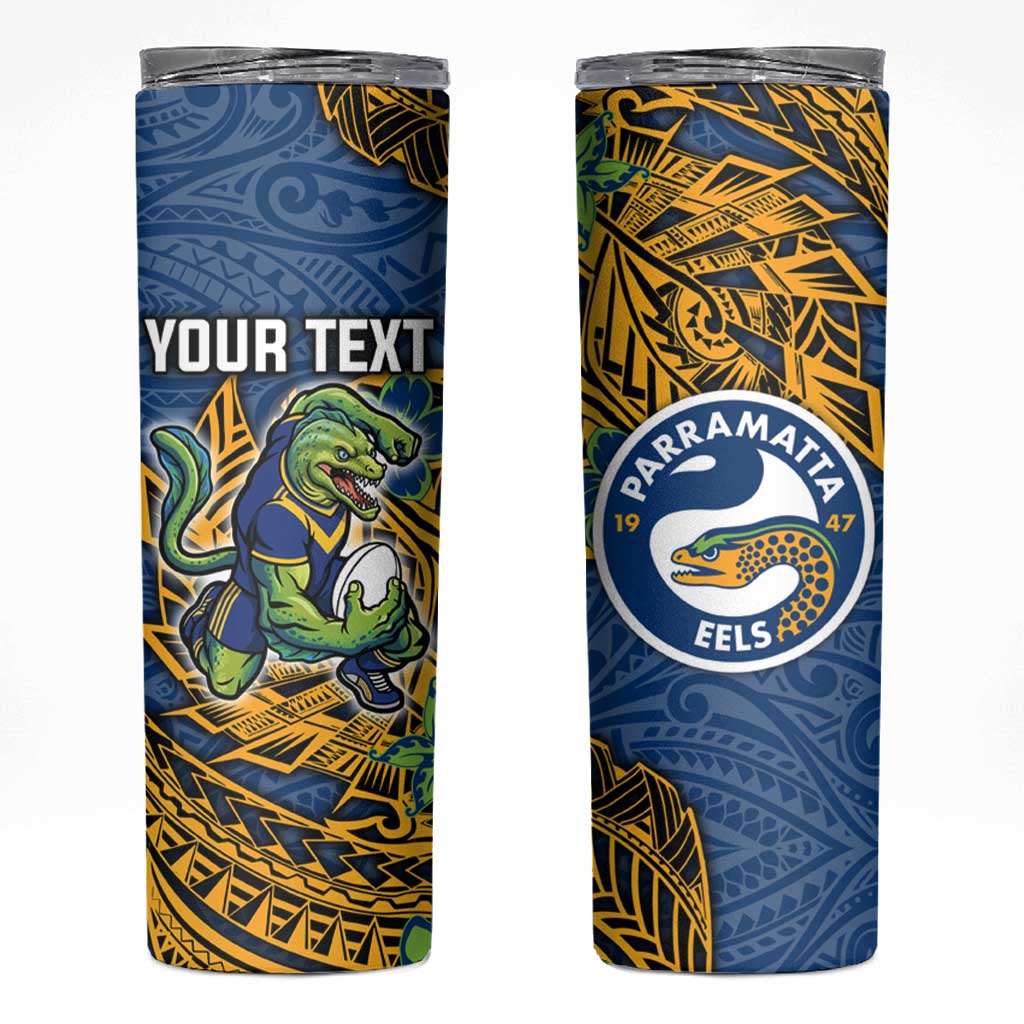 Personalised Parramatta Eels Skinny Tumbler Polynesian Tribal Pattern With Rugby Eel Mascot Art