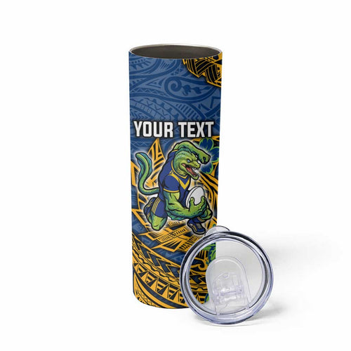 Personalised Parramatta Eels Skinny Tumbler Polynesian Tribal Pattern With Rugby Eel Mascot Art