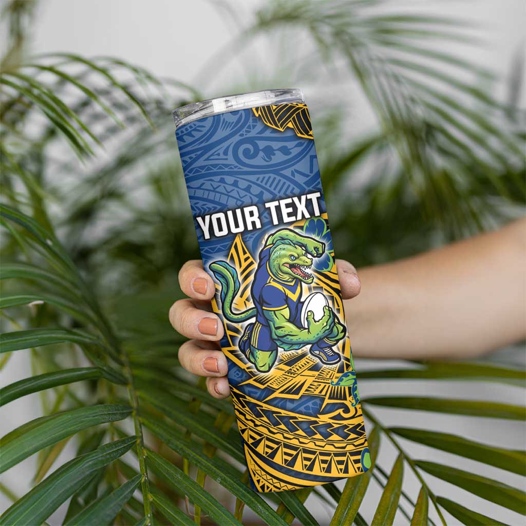 Personalised Parramatta Eels Skinny Tumbler Polynesian Tribal Pattern With Rugby Eel Mascot Art