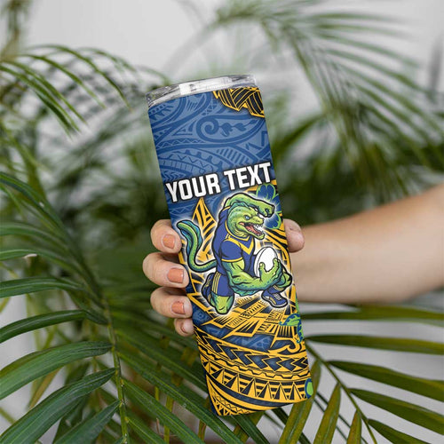 Personalised Parramatta Eels Skinny Tumbler Polynesian Tribal Pattern With Rugby Eel Mascot Art