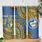 Personalised Parramatta Eels Skinny Tumbler Polynesian Tribal Pattern With Rugby Eel Mascot Art