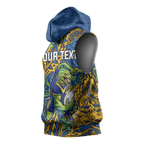 Personalised Parramatta Eels Sleeveless Hoodie Polynesian Tribal Pattern With Rugby Eel Mascot Art