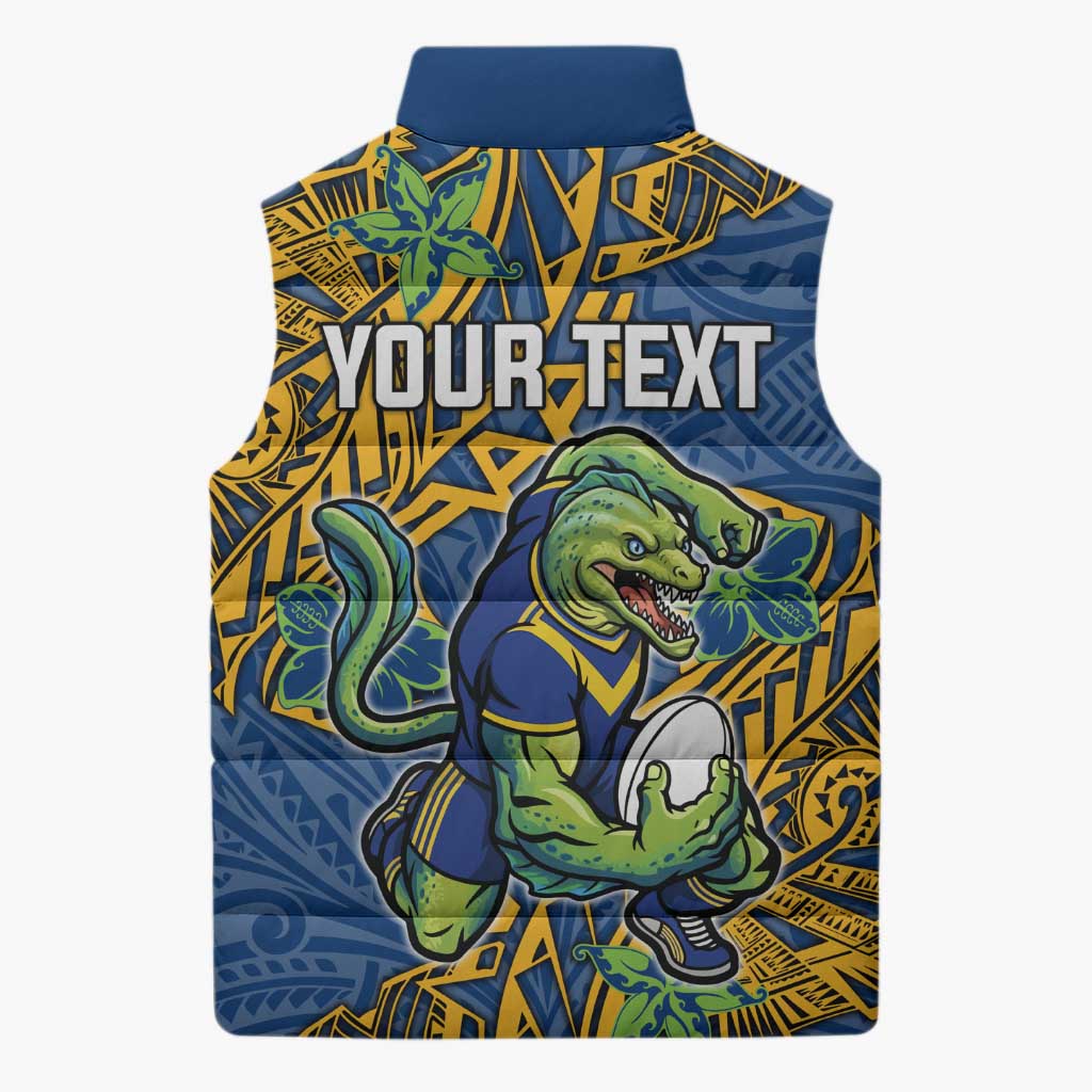 Personalised Parramatta Eels Sleeveless Puffer Jacket Polynesian Tribal Pattern With Rugby Eel Mascot Art