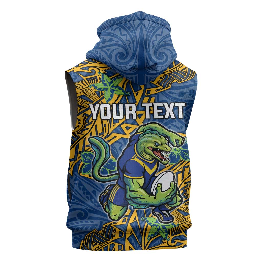 Personalised Parramatta Eels Sleeveless Zip Hoodie Polynesian Tribal Pattern With Rugby Eel Mascot Art