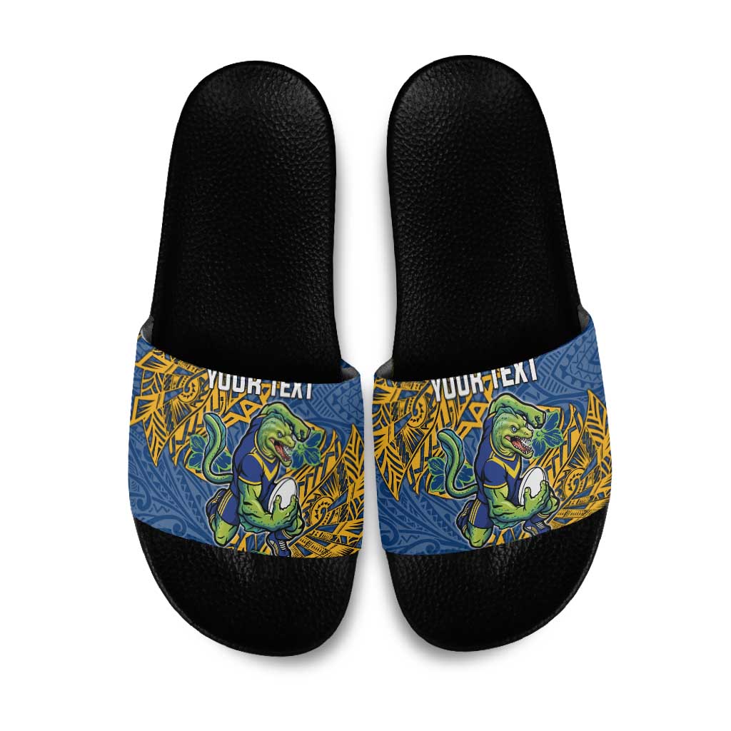 Personalised Parramatta Eels Slide Sandals Polynesian Tribal Pattern With Rugby Eel Mascot Art