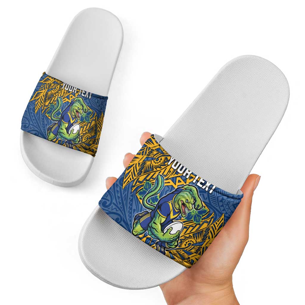 Personalised Parramatta Eels Slide Sandals Polynesian Tribal Pattern With Rugby Eel Mascot Art