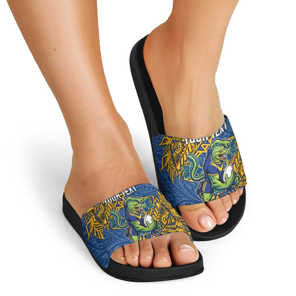 Personalised Parramatta Eels Slide Sandals Polynesian Tribal Pattern With Rugby Eel Mascot Art