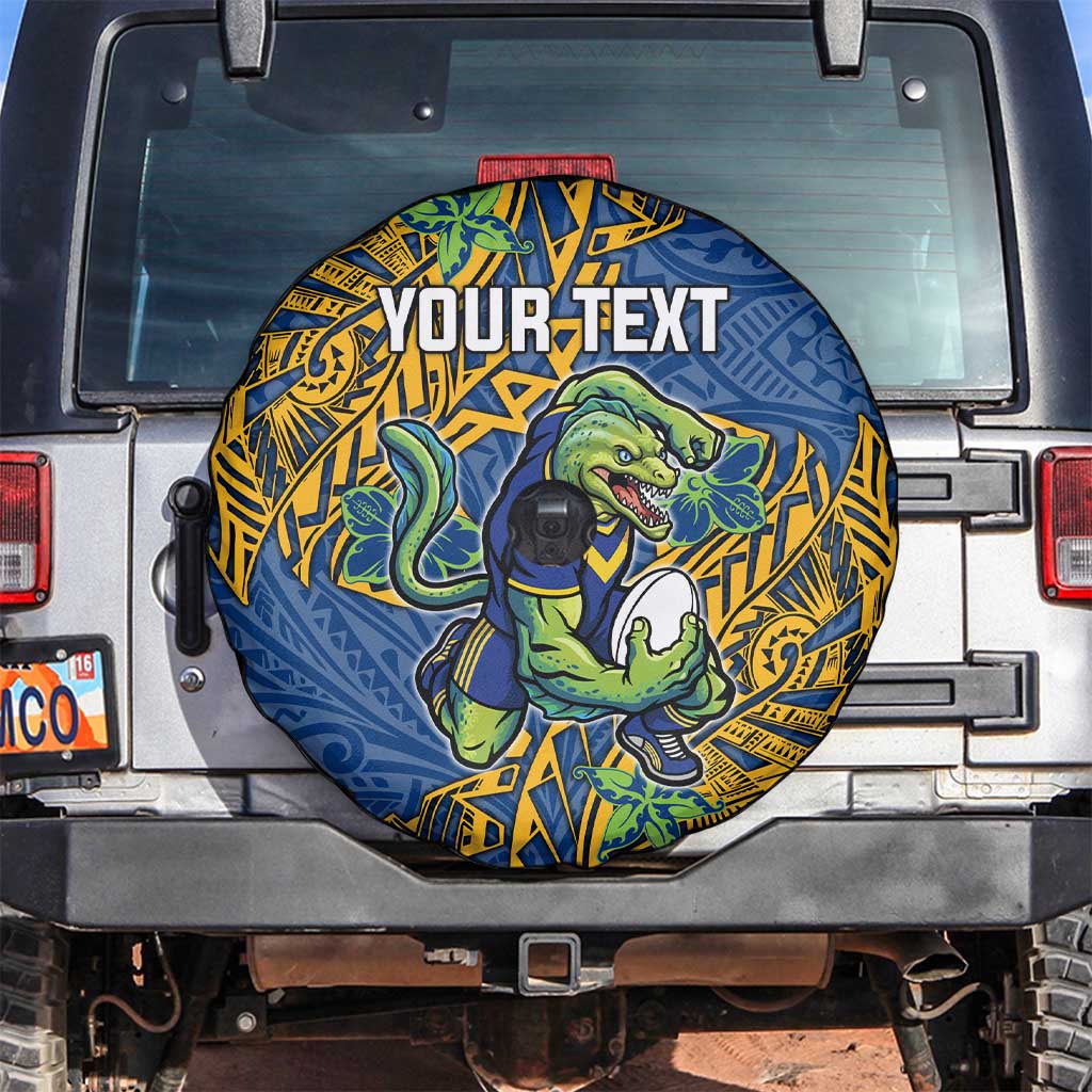 Personalised Parramatta Eels Spare Tire Cover Polynesian Tribal Pattern With Rugby Eel Mascot Art