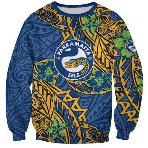 Personalised Parramatta Eels Sweatshirt Polynesian Tribal Pattern With Rugby Eel Mascot Art