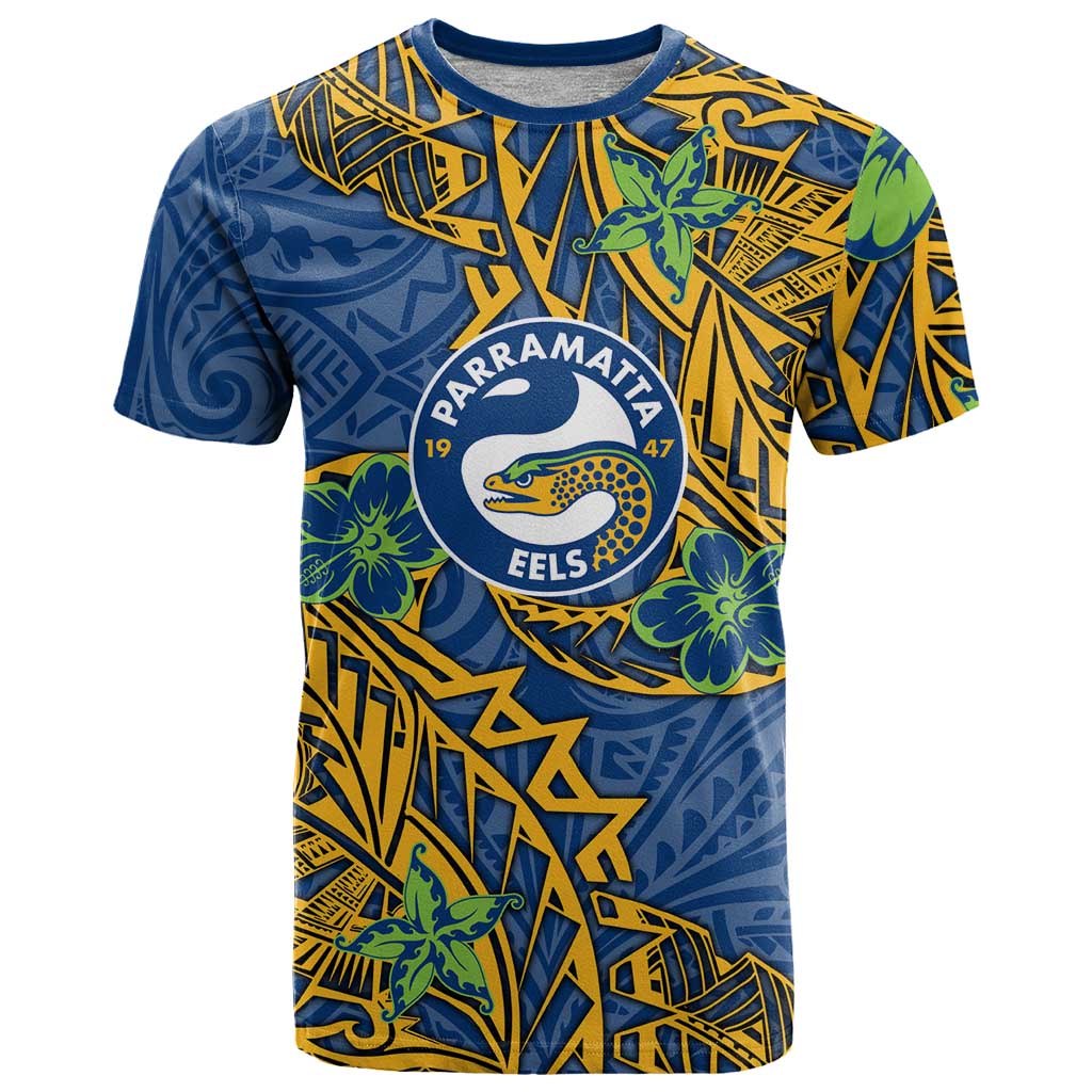 Personalised Parramatta Eels T Shirt Polynesian Tribal Pattern With Rugby Eel Mascot Art