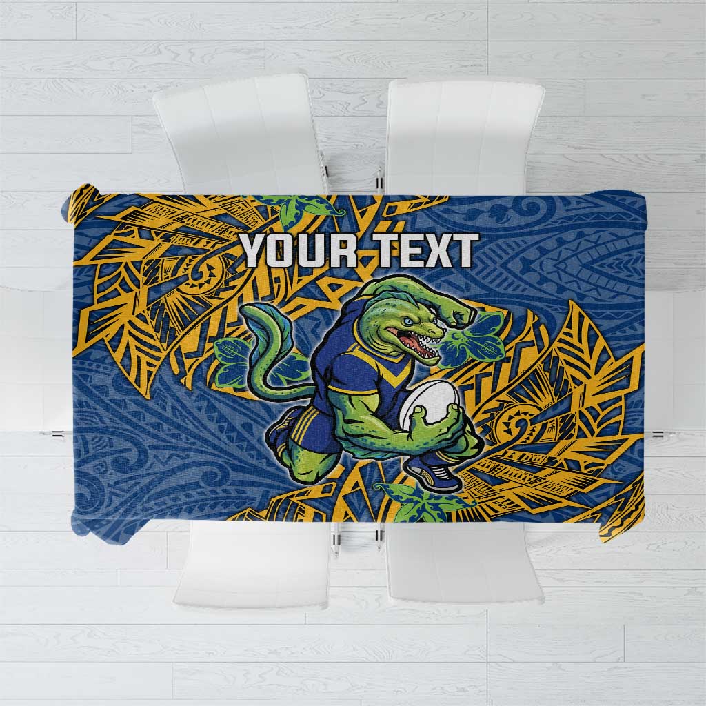 Personalised Parramatta Eels Tablecloth Polynesian Tribal Pattern With Rugby Eel Mascot Art