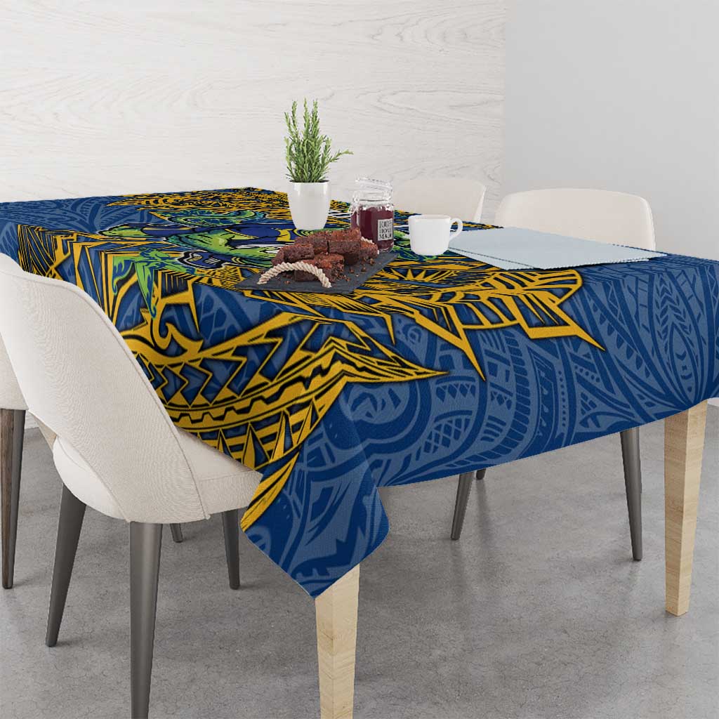 Personalised Parramatta Eels Tablecloth Polynesian Tribal Pattern With Rugby Eel Mascot Art