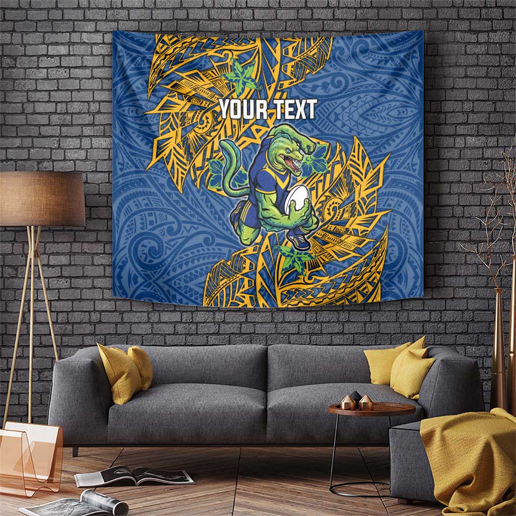 Personalised Parramatta Eels Tapestry Polynesian Tribal Pattern With Rugby Eel Mascot Art