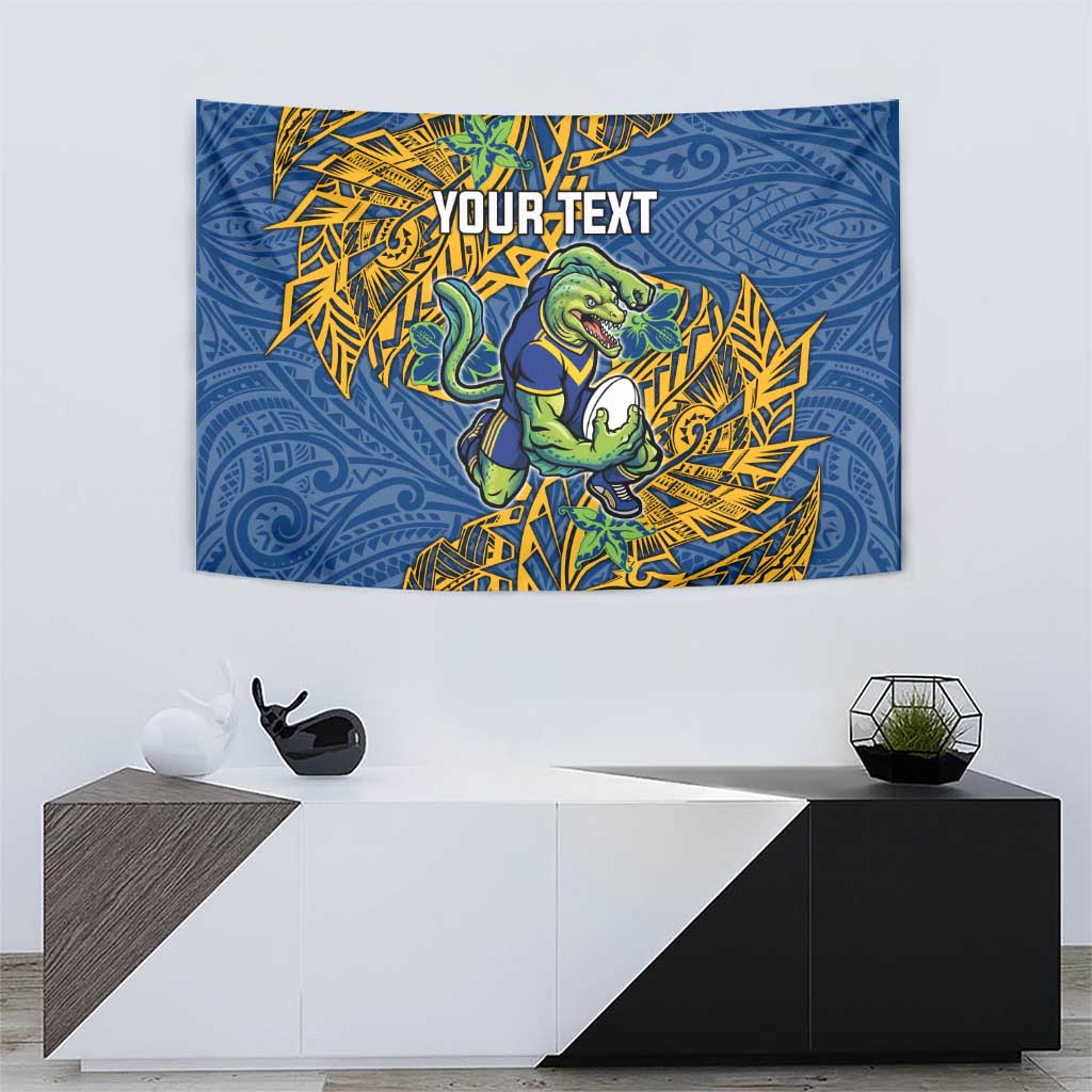 Personalised Parramatta Eels Tapestry Polynesian Tribal Pattern With Rugby Eel Mascot Art