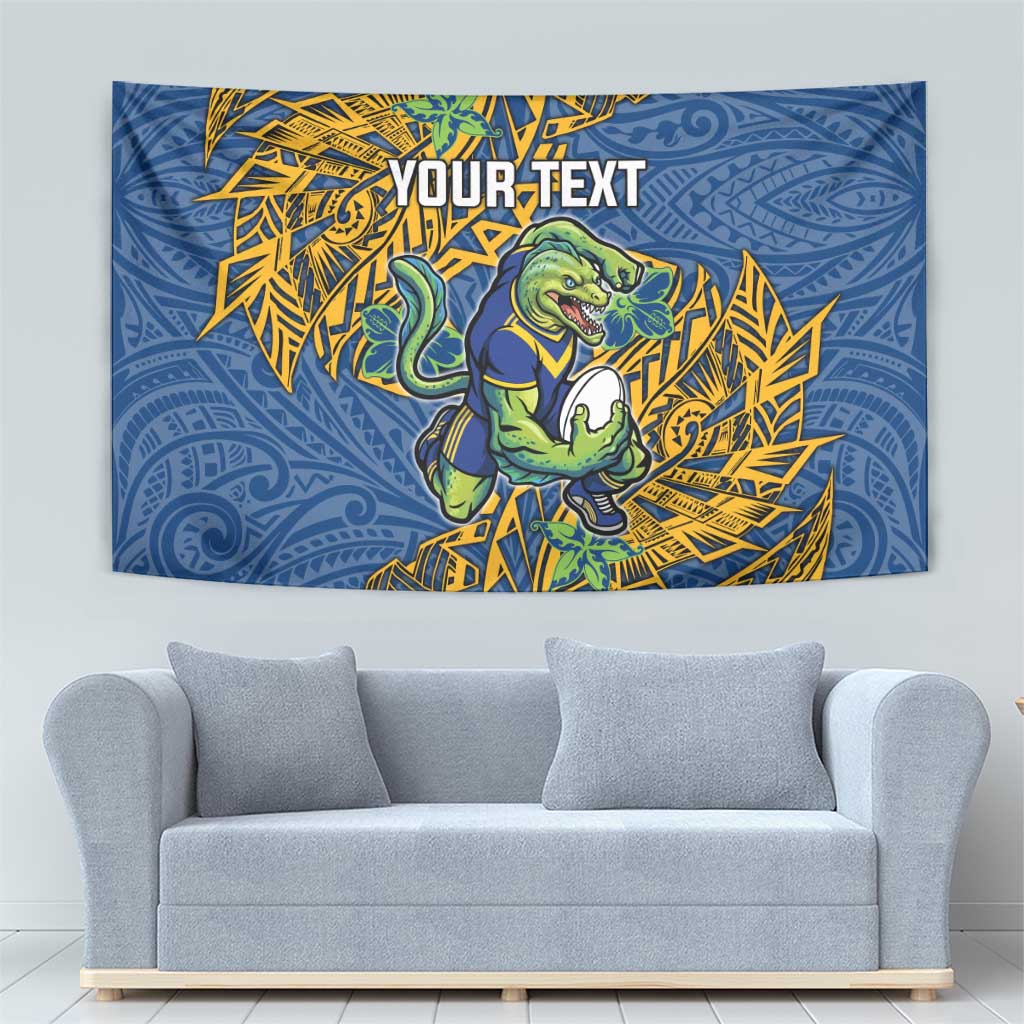 Personalised Parramatta Eels Tapestry Polynesian Tribal Pattern With Rugby Eel Mascot Art