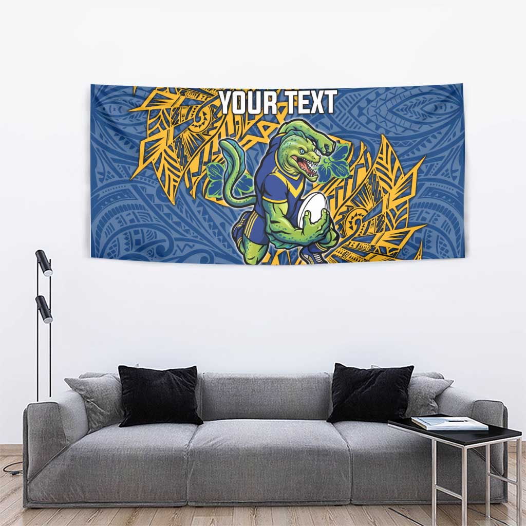 Personalised Parramatta Eels Tapestry Polynesian Tribal Pattern With Rugby Eel Mascot Art