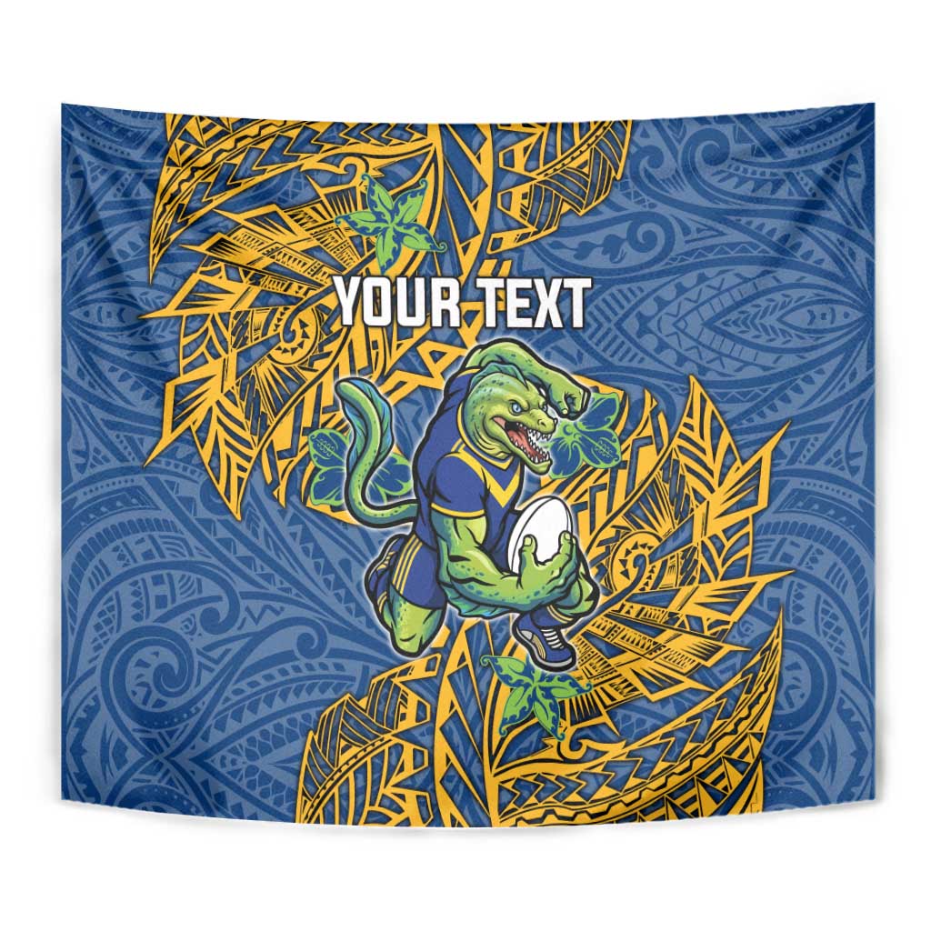 Personalised Parramatta Eels Tapestry Polynesian Tribal Pattern With Rugby Eel Mascot Art