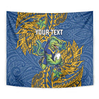 Personalised Parramatta Eels Tapestry Polynesian Tribal Pattern With Rugby Eel Mascot Art