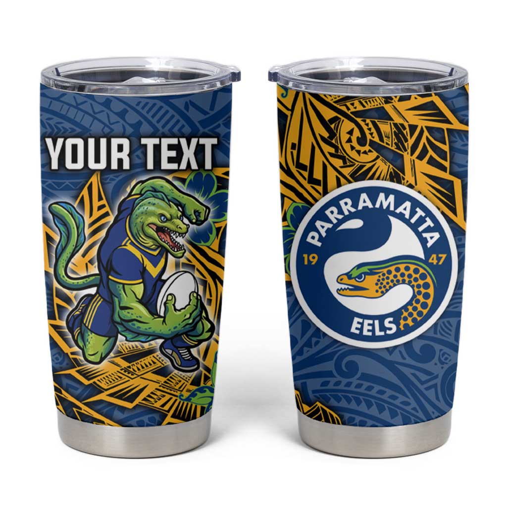Personalised Parramatta Eels Tumbler Cup Polynesian Tribal Pattern With Rugby Eel Mascot Art