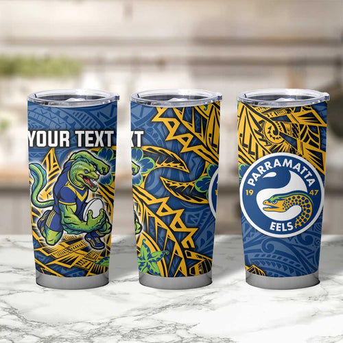 Personalised Parramatta Eels Tumbler Cup Polynesian Tribal Pattern With Rugby Eel Mascot Art
