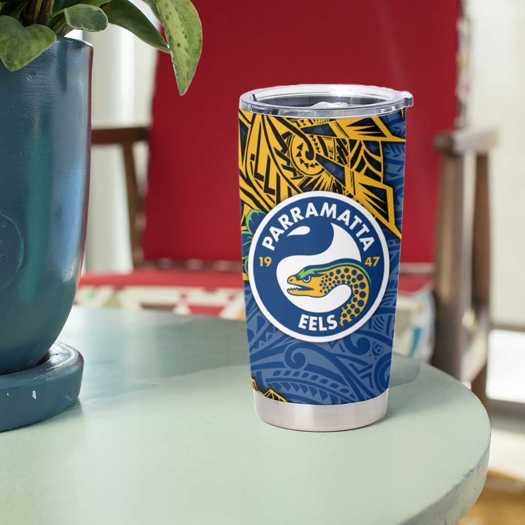 Personalised Parramatta Eels Tumbler Cup Polynesian Tribal Pattern With Rugby Eel Mascot Art