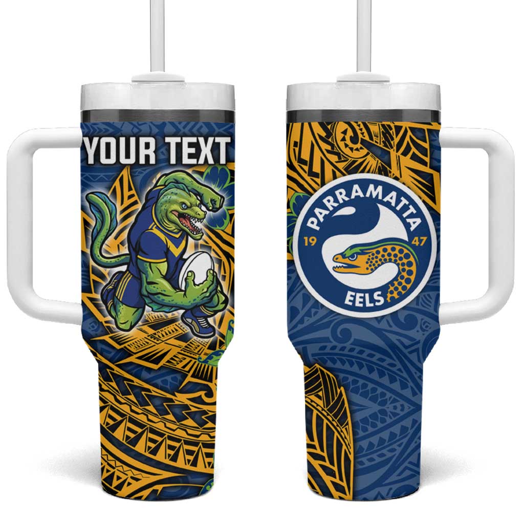 Personalised Parramatta Eels Tumbler With Handle Polynesian Tribal Pattern With Rugby Eel Mascot Art