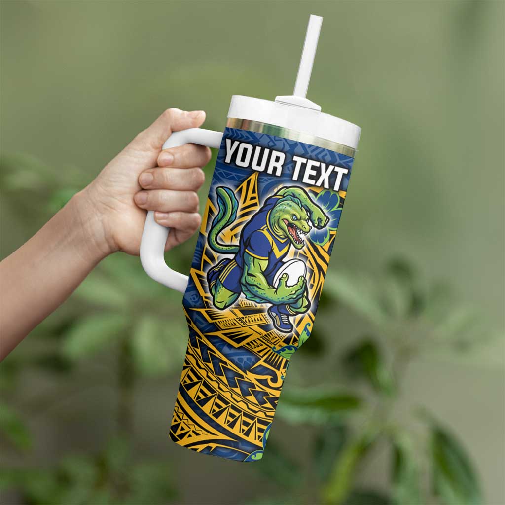 Personalised Parramatta Eels Tumbler With Handle Polynesian Tribal Pattern With Rugby Eel Mascot Art