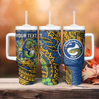 Personalised Parramatta Eels Tumbler With Handle Polynesian Tribal Pattern With Rugby Eel Mascot Art