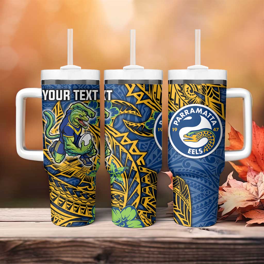 Personalised Parramatta Eels Tumbler With Handle Polynesian Tribal Pattern With Rugby Eel Mascot Art