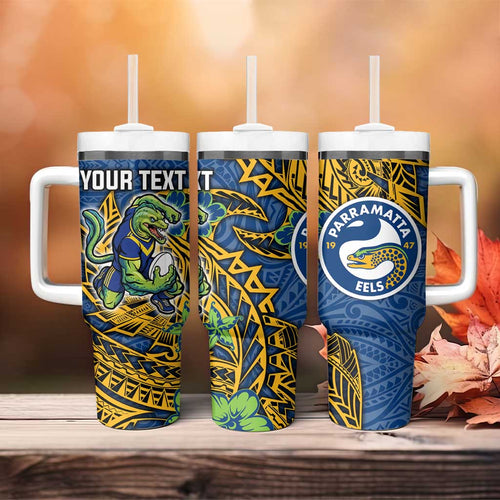 Personalised Parramatta Eels Tumbler With Handle Polynesian Tribal Pattern With Rugby Eel Mascot Art